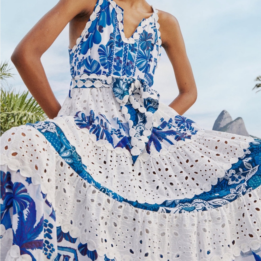 Farm Rio mixed white and blue prints maxi dress brand new with tags!